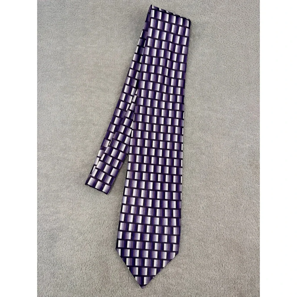 Studio Mens Purple‎ Geometric Block Pattern Polyester Necktie Made in Korea